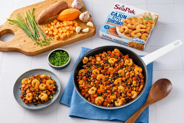 Cajun Shrimp and Sweet Potato Hash